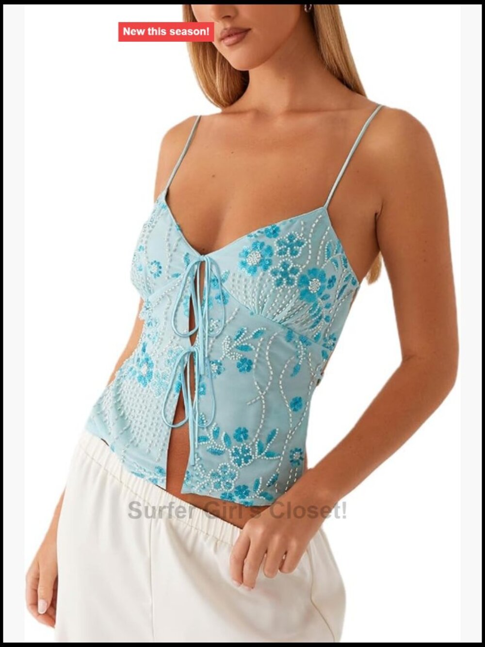 Y2K Sequin Cami Crop Top Tie Front Backless V-Neck Sparkle Tank Top